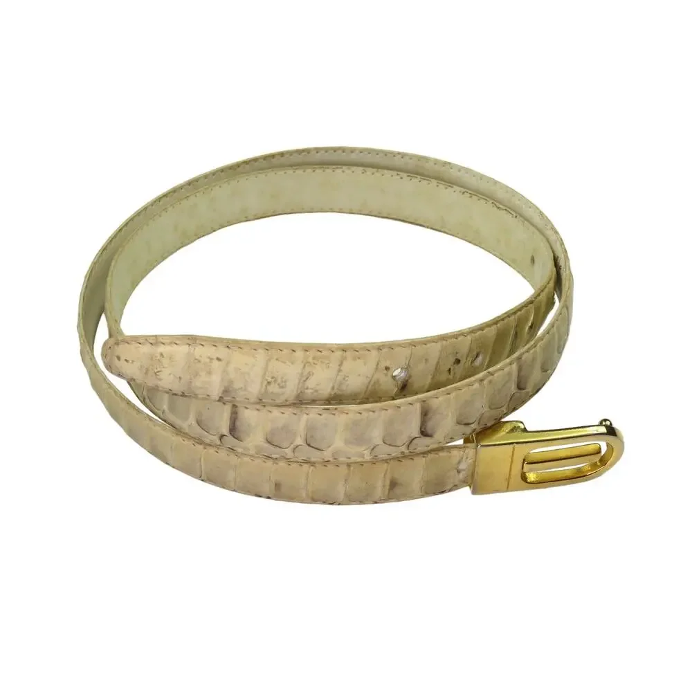 1980s Vintage Cream Snakeskin Belt with Gold Buckle